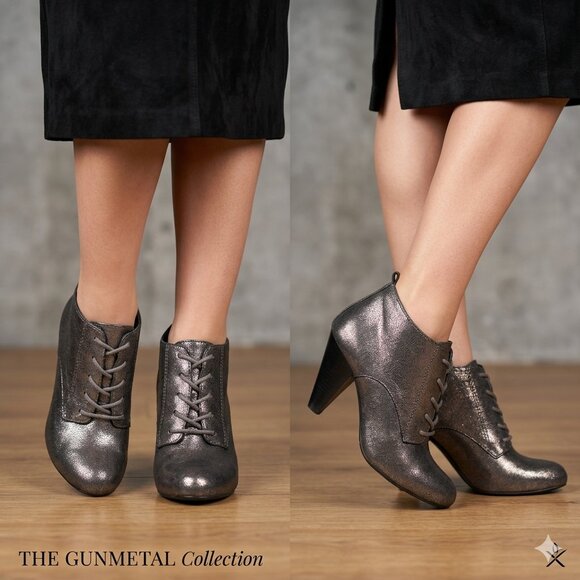 Forever 21 Shoes - NWT Forever 21 Metallic Pewter Vegan Leather Pointed Toe Stiletto Heel Boots